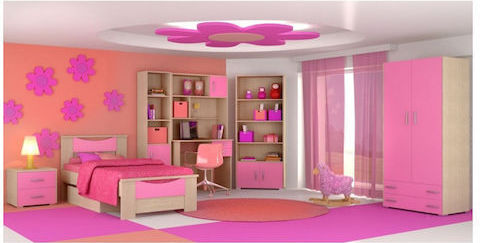 Σετ Παιδικού Δωματίου Smile Rosa Eiche 8Stück mit Bett für Matratze 110x190cm