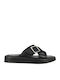 56. Leather Women's Flat Sandals in Black Color