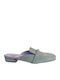Flat Leather Mules in Turquoise Color