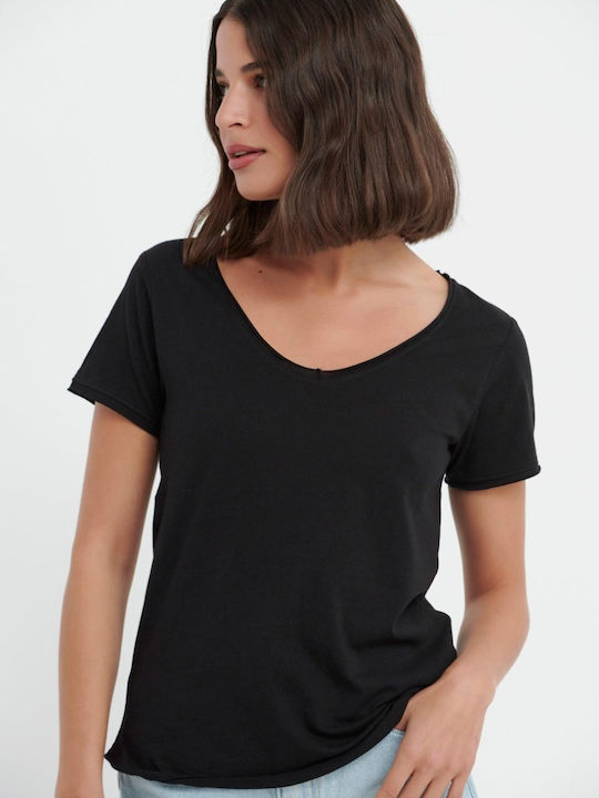 Funky Buddha Women's T-shirt with V Neckline Black