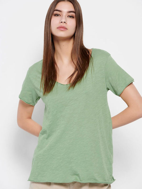 Funky Buddha Feminin Sport Tricou cu Decolteu în V Verde