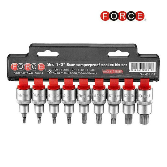 Force Bit-Stecknüsse mit Bits Allen, Torx und Antriebsvierkant 1/2'' Set 9Stück
