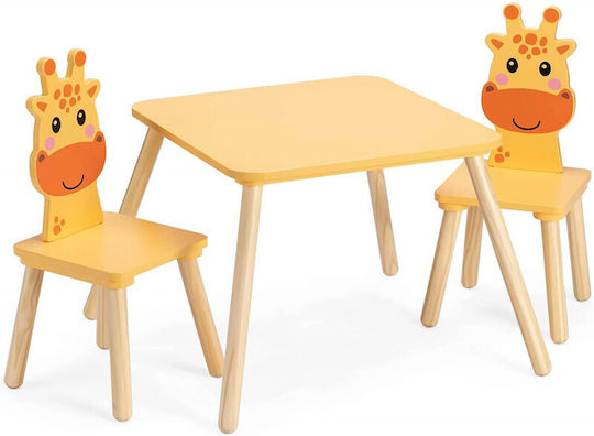 Giraffe Kinder Tischset mit Stühlen aus Holz Gelb Navaris Giraffe Kinder Tischset mit Stühlen aus Holz Gelb Navaris