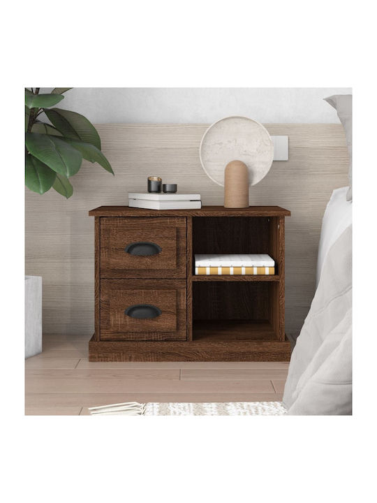 Wooden Bedside Table Brown Oak 60x35.5x45cm