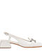Wonders Patent Leather White Low Heels with Strap