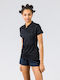 GSA 1722036 Damen Sportlich Bluse Kurzärmelig Schwarz