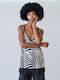 Women's Summer Blouse Satin with Straps & V Neckline Animal Print Multicolour