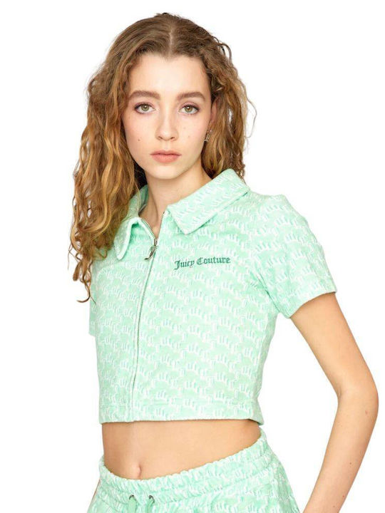 Juicy Couture Mindy Women's Summer Crop Top Cotton Short Sleeve Dusty Green