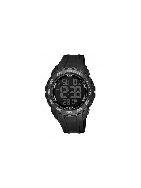 Q&Q Digital Watch Chronograph Battery with Black Rubber Strap