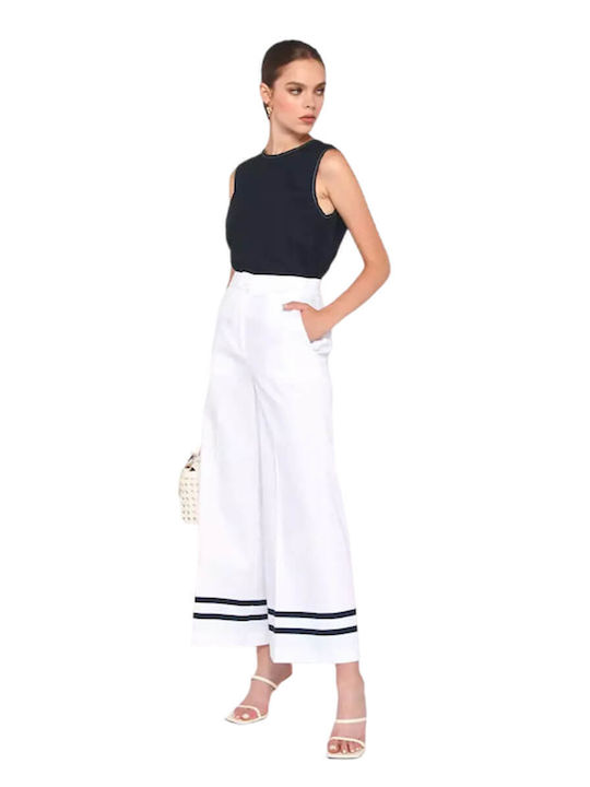 Women's High Waist Fabric Trousers White
