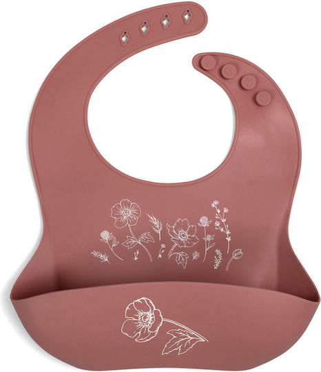 Filibabba Fall Flowers Wasserdicht Lätzchen Silikon mit Taste & Tasche Rosa