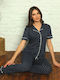 Women's Pajamas With Buttons Blue Elegance