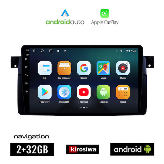 Kirosiwa Car Audio System for BMW Series 3 (E46) / M3 1998-2005 (Bluetooth/USB/WiFi/GPS/Apple-Carplay/Android-Auto) with Touch Screen 9"