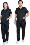 Alezi Classic Unisex Set Pantaloni și Bluza Medicală Negru din Bumbac și Poliester