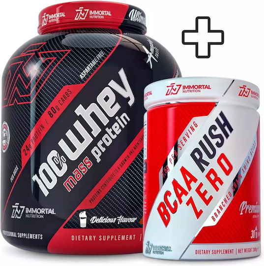 Immortal Nutrition 100% Whey Mass Protein 3000gr Banana & Bcaa Rush Zero 300gr Orange