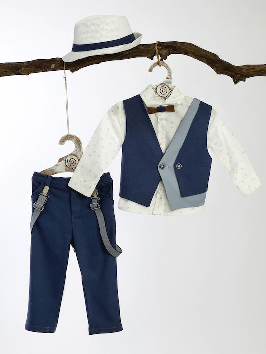 Lollipop Boys Baptism Suit with Vest 5pcs Blue