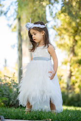 Stova Bambini Λευκό Βαπτιστικό Σετ Ρούχων με Αξεσουάρ Μαλλιών & Φόρεμα