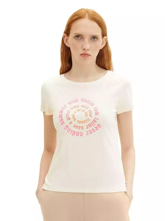 Tom Tailor Γυναικείο T-shirt Λευκό με Στάμπα