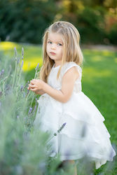 Stova Bambini Λευκό Βαπτιστικό Σετ Ρούχων με Αξεσουάρ Μαλλιών & Φόρεμα από Τούλι 2τμχ