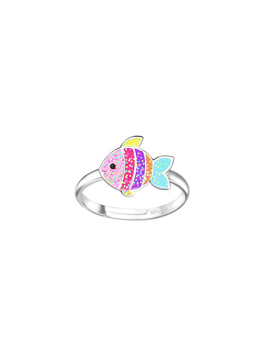 Bellita Παιδικό Δαχτυλίδι Ψαράκι με Glitter από Ασήμι 925 επιπλατινωμένο
