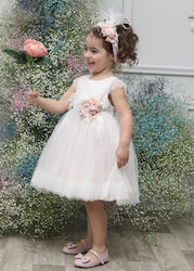 Mi Chiamo Pink Tulle Baptism Outfit with Hair Accessories & Dress 2pcs