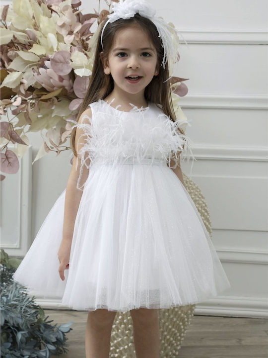 Mi Chiamo Alb Set de Haine de Botez cu Accesorii pentru păr & Rochie din Tulle 2buc