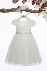 Mi Chiamo White Tulle Baptism Outfit with Hair Accessories & Dress 2pcs