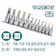 Total Walnut with Torx Head and Socket 1/4'', 3/8'' 12pcs