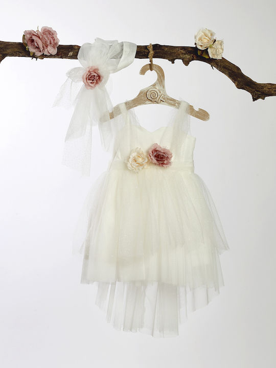 Lollipop White Baptism Clothing Set with Hair Accessories & Dress made of Tulle 2pcs