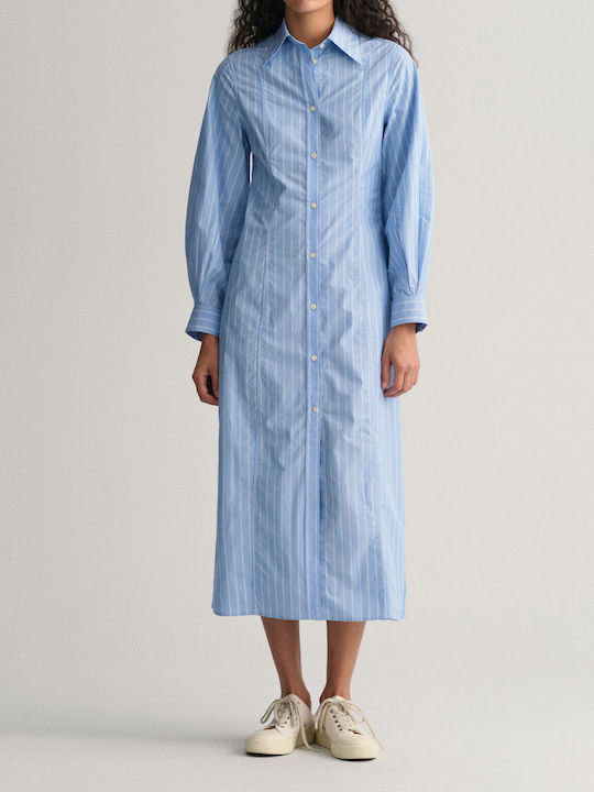 Summer Midi Shirt Dress Light Blue