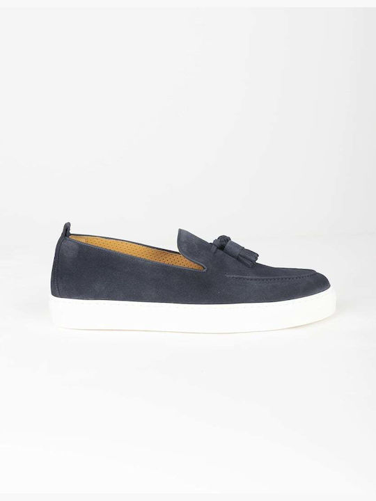 CALCE LOAFER SUEDE DARK BLUE WITH WHITE SOLE AND TASSELS 547.BLUE