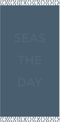 Melinen Seas The Day Beach Towel Cotton Blue with Fringes 160x86cm.