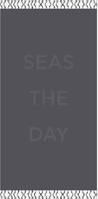 Melinen Seas The Day Πετσέτα Θαλάσσης με Κρόσσια Γκρι 160x86εκ.