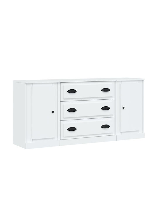 Wooden Buffet with Drawers Glossy White L140xW35.5xH67.5cm