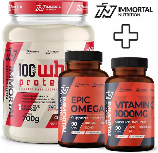 100% Whey Protein 100% Molkenprotein 700gr Blaubeere, Epic Omega 3 90 Weichkapseln & Vitamin C 1000mg 90 Kapseln
