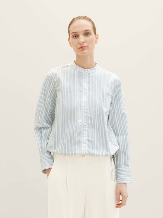 Tom Tailor Women's Striped Long Sleeve Shirt Light Blue