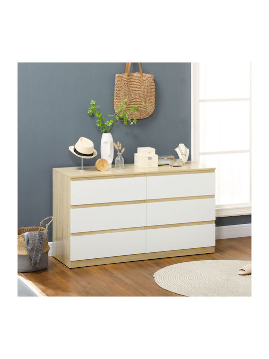 Wooden Chest of Drawers with 6 Drawers 135x48x77cm
