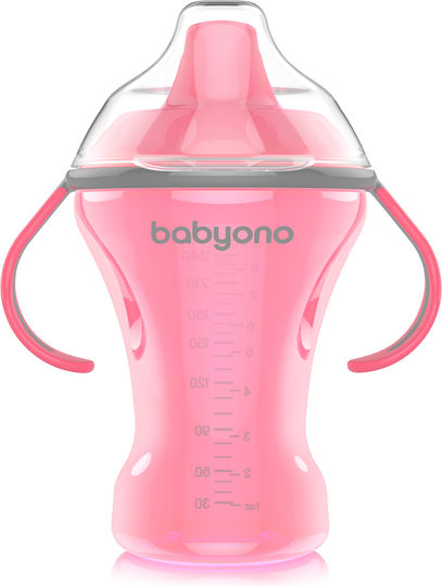 Babyono Non-spill Εκπαιδευτικό Μπιμπερό Σιλικόνης με Λαβές Ροζ για 36m+ 260ml
