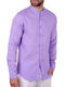 Shirt Mao Long Sleeved Linen Purple Purple