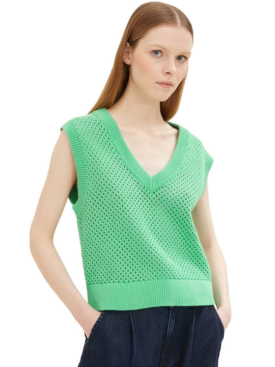Tom Tailor Women's Summer Blouse Sleeveless with V Neckline Strong Green