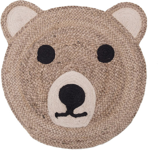 Viopros Bärchen Kinder Teppich Beige Rund mit Durchmesser 60cm