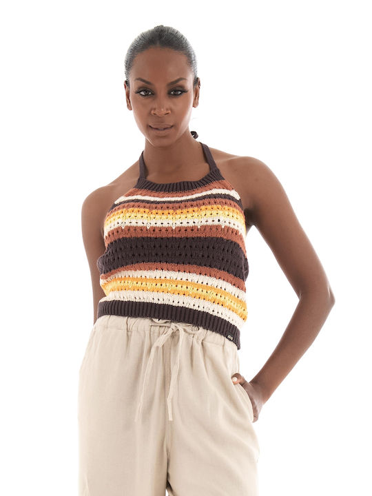 Superdry Ovin Women's Summer Crop Top Cotton with Straps & Tie Neck Striped Multicolour