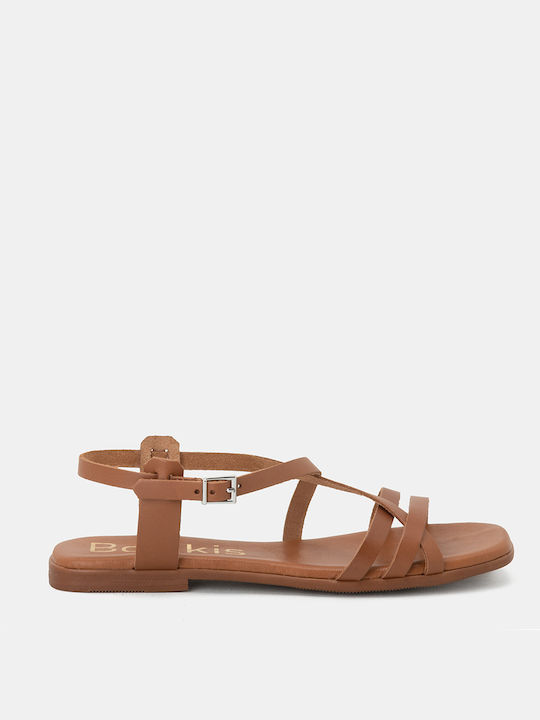Bozikis Leather Women's Sandals with Ankle Strap Camel