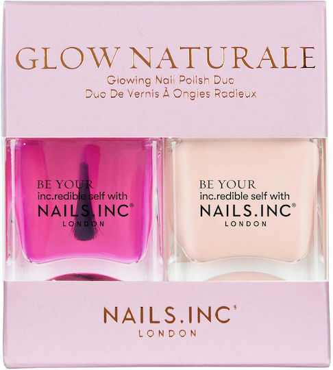 Nails Inc Glow Naturale Polish Duo Set de Lacuri de Unghii Roz 14ml