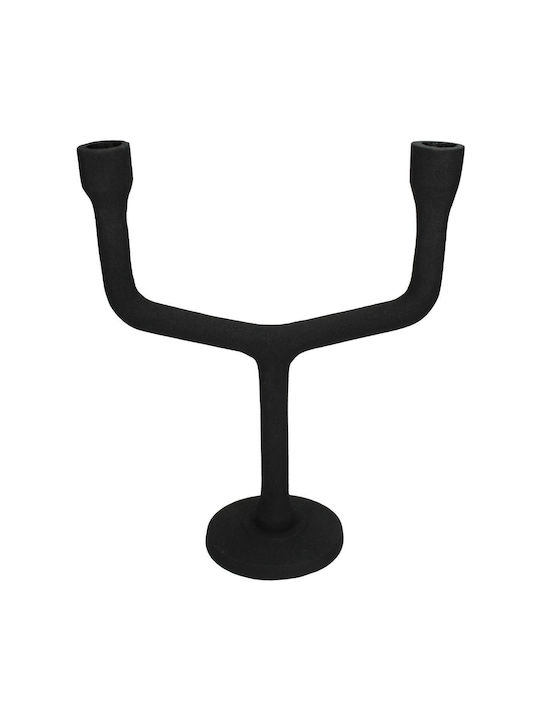 ArteLibre Candle Holder Aluminum Αλουμινένιο 2 Seats in Black Color 23.5x10x28.5cm 1pcs