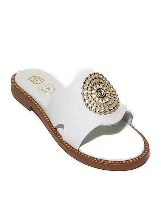 Leather Women's Flat Sandals in White Color