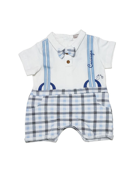 Baby overalls with bowtie in light blue-grey plaid for boys (3-9 months)