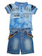 Baby set of light blue t-shirt polo with blue denim shorts for boys (9-24 months)