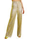 Damen Hoch tailliert Stoff Hose Silber mit Pailletten
