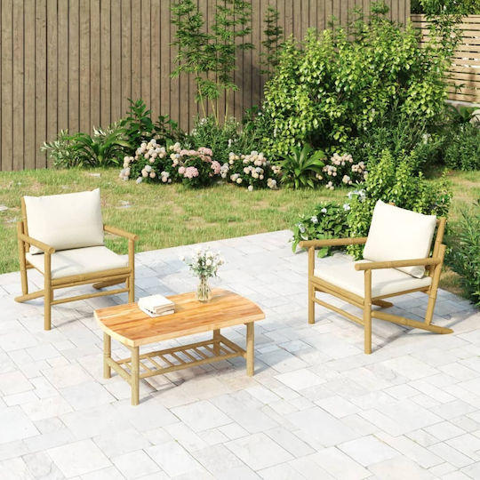 Outdoor Armchair Bamboo Beige with Cushion 2pcs 63x75x74cm